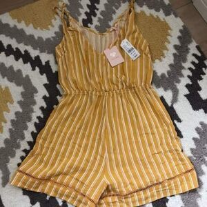 NWT PacSun Mustard Yellow Striped Sleeveless Romper